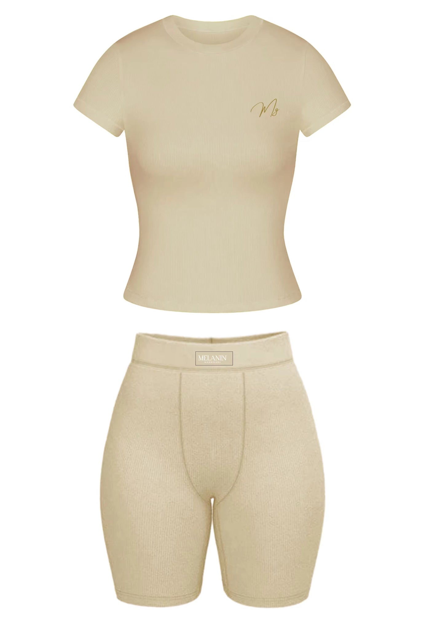 (NEW) Nude ribbed short set
