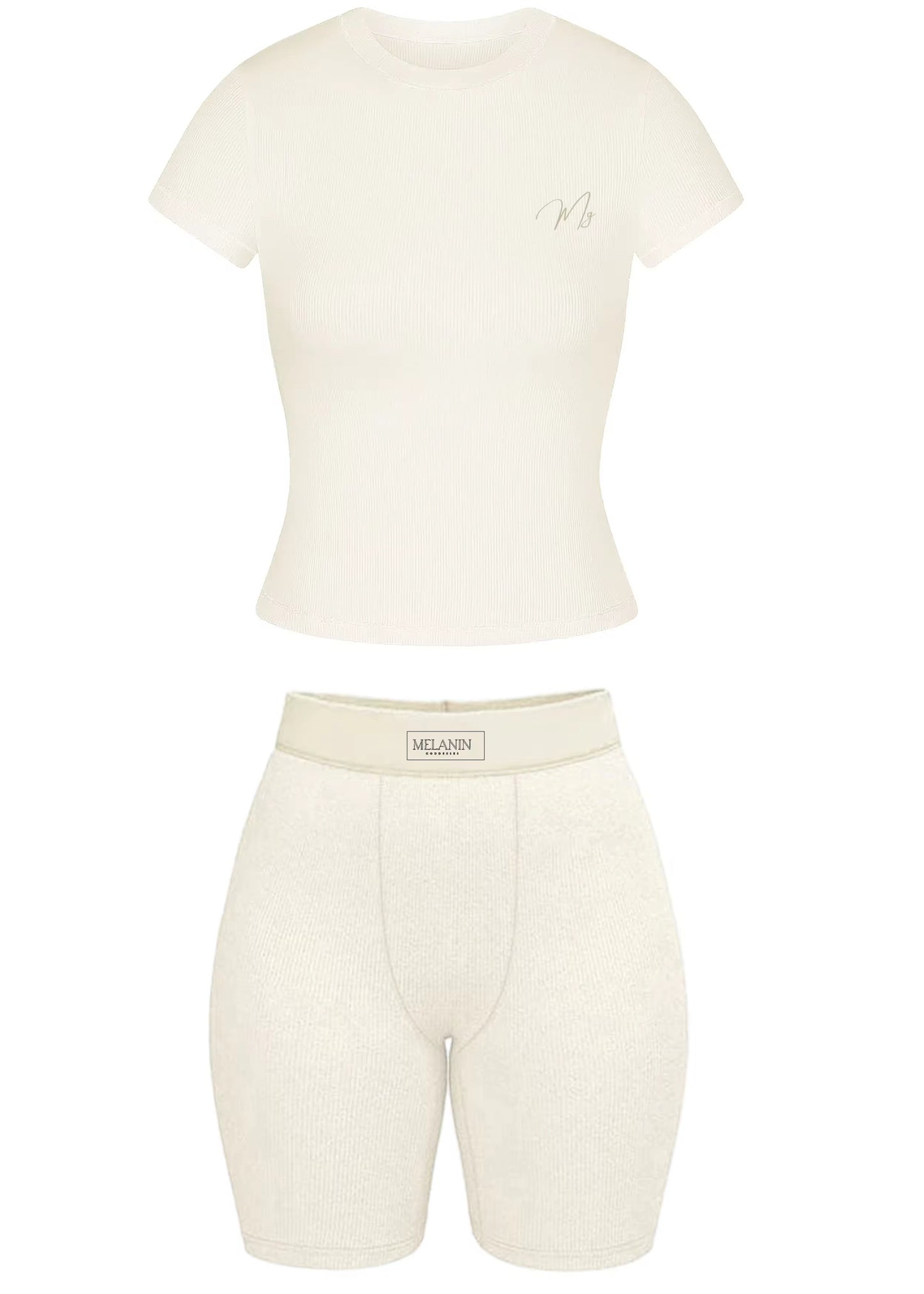 (NEW) Beige ribbed short set
