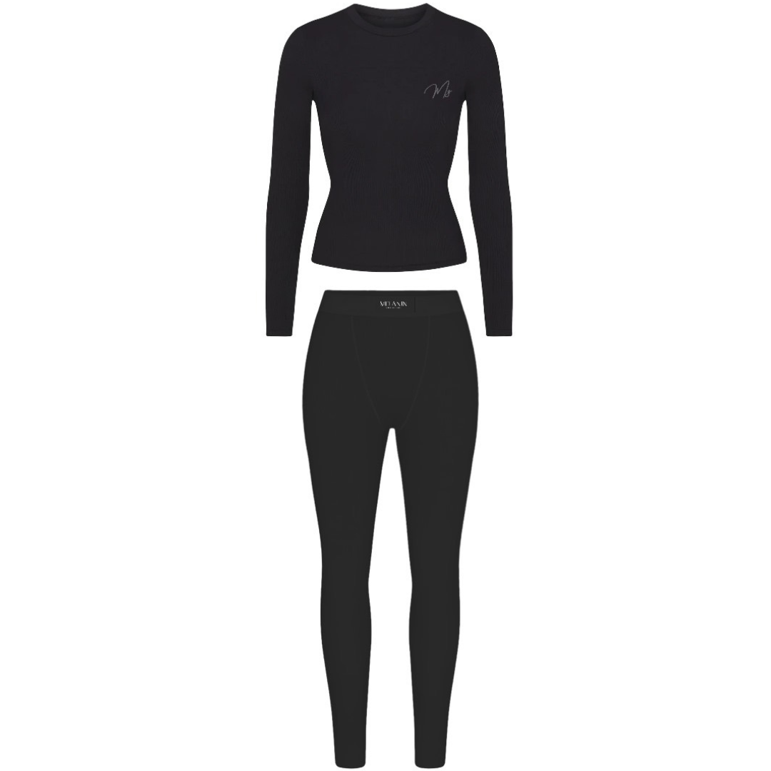 Black ribbed long sleeve set
