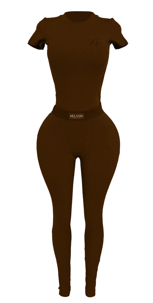 Chocolate ribbed short sleeve set