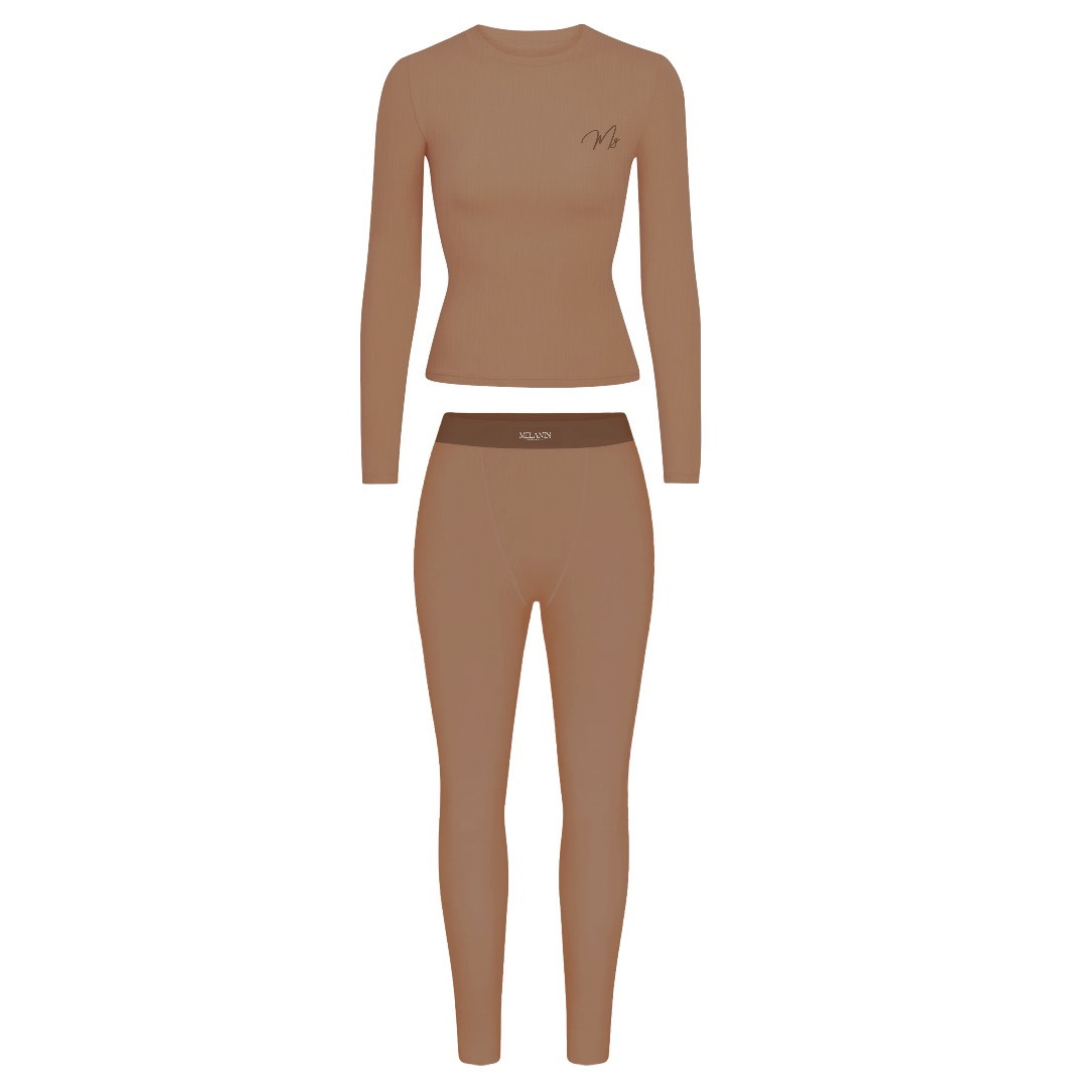 Nude ribbed long sleeve set