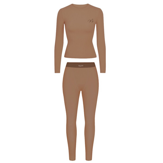 Nude ribbed long sleeve set