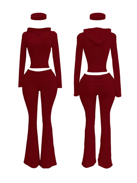 Soft life flare set burgundy