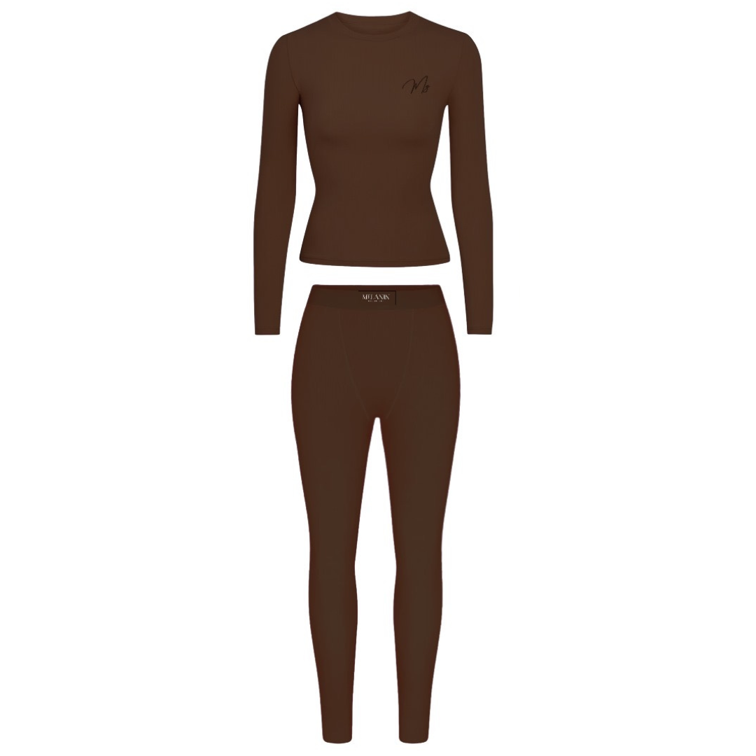 brown ribbed long sleeve set