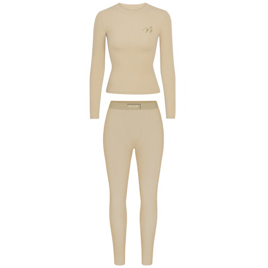 Beige ribbed long sleeve set