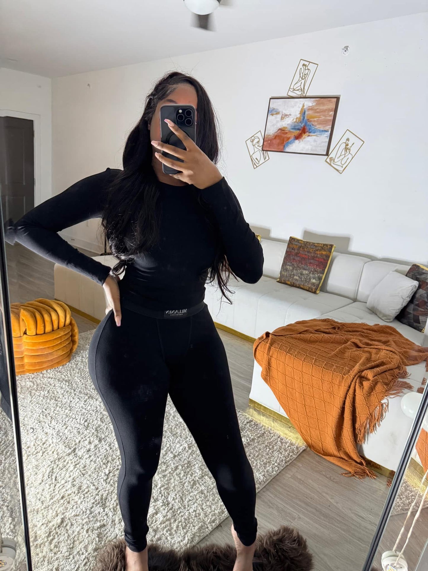 Black ribbed short sleeve set