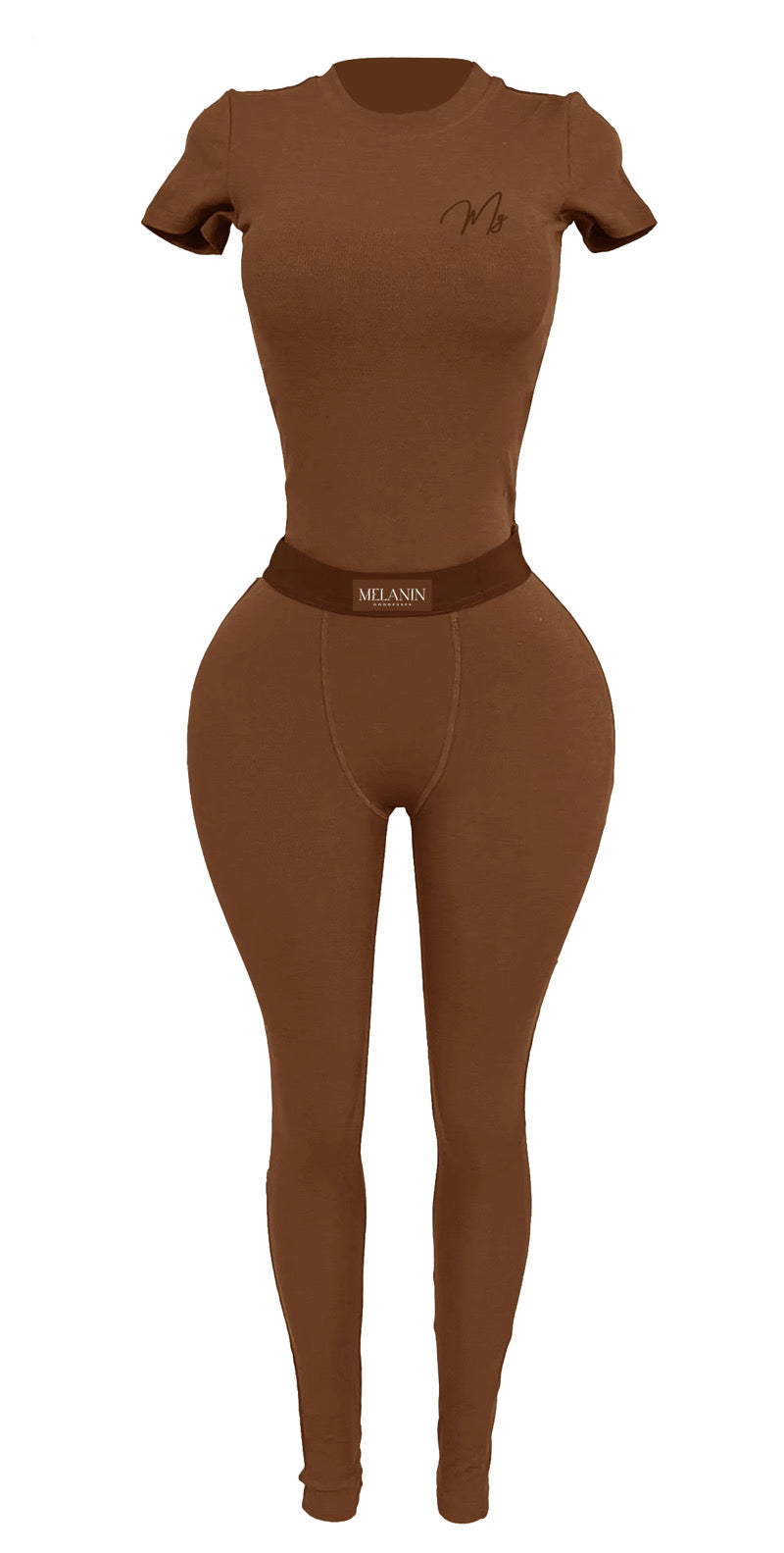 Brown ribbed short sleeve set