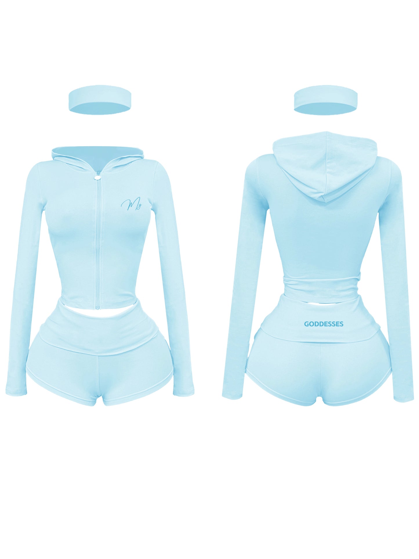 3 piece short set blue