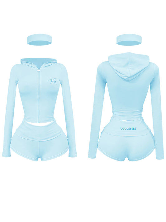 3 piece short set blue