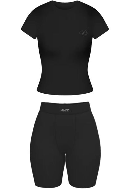 (NEW) Black ribbed short set