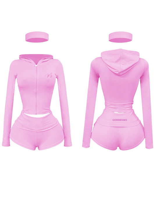 3 piece short set pink