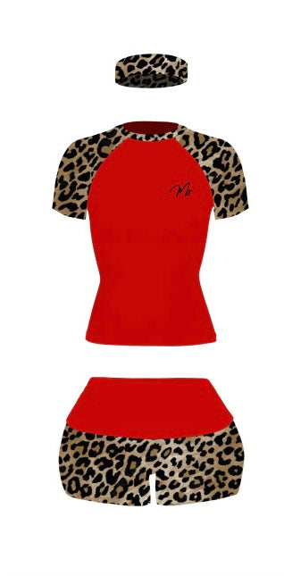 Red leopard luxe 3 piece short set