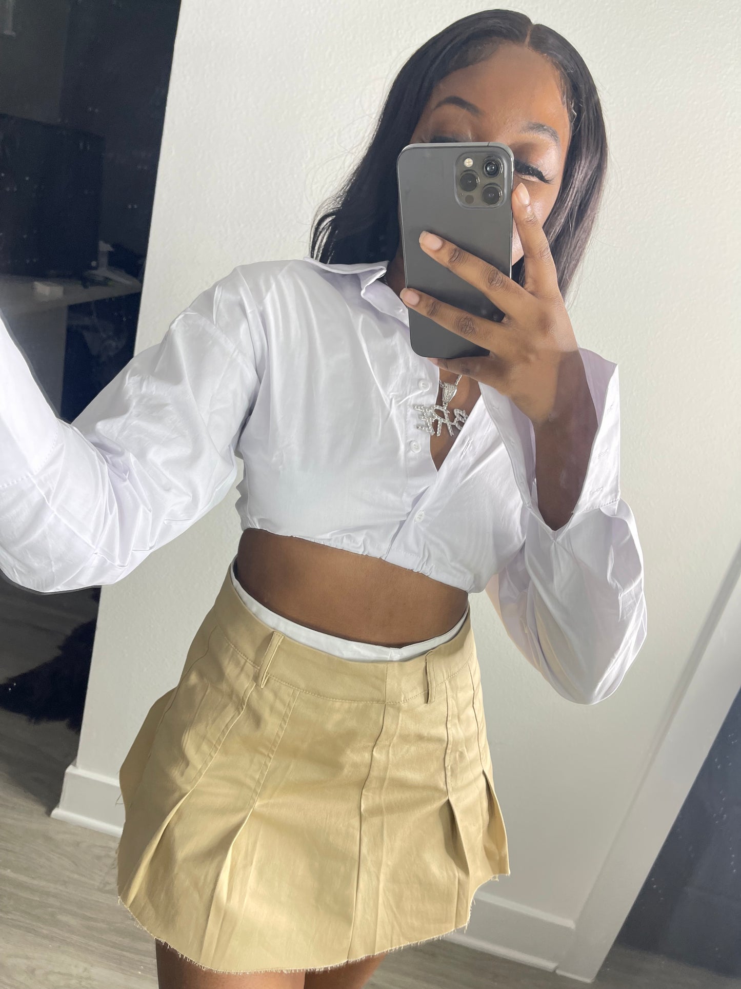 White button down crop top