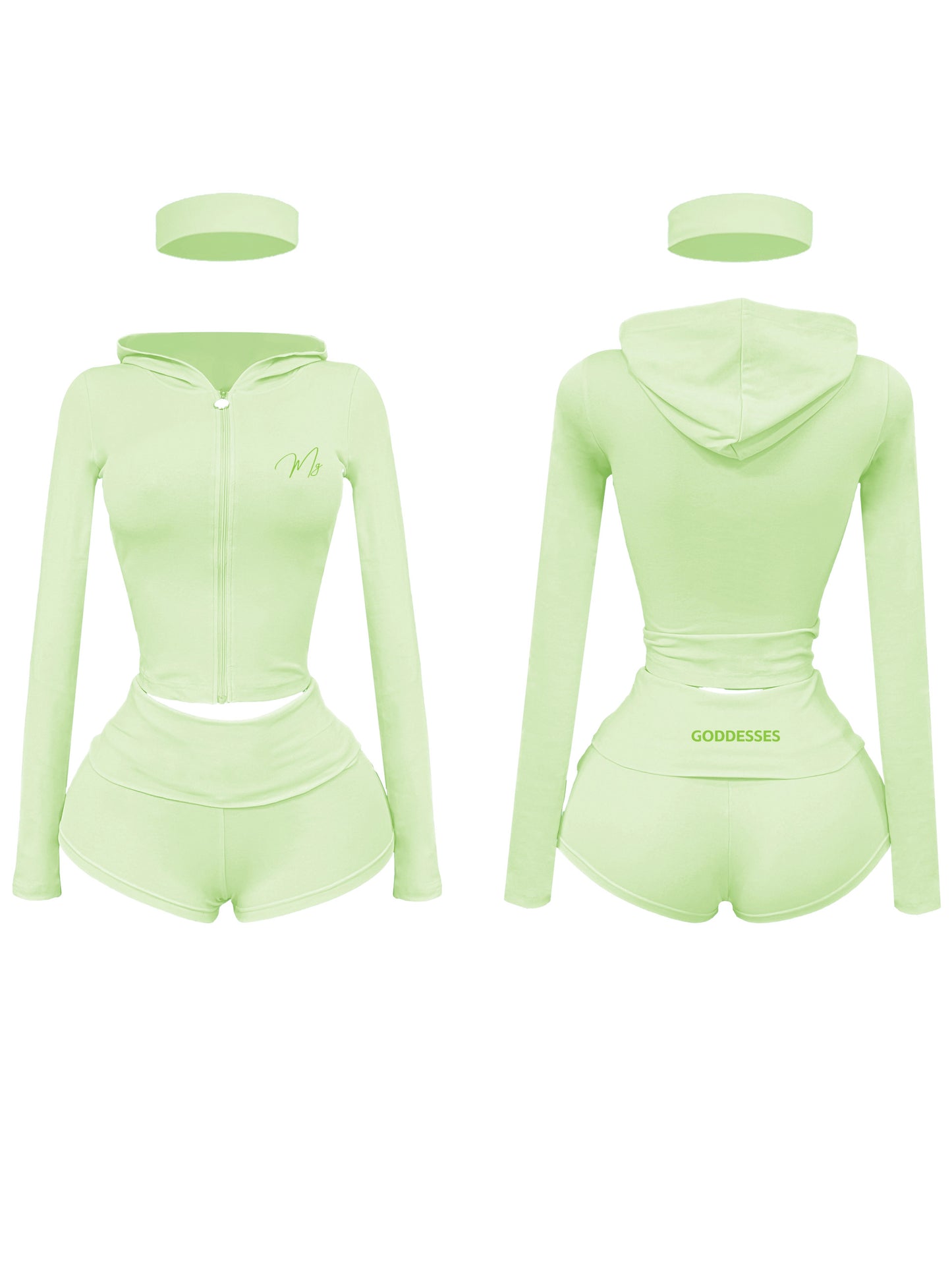 3 piece shorts set green