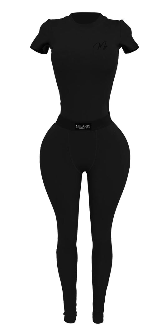 Black ribbed short sleeve set