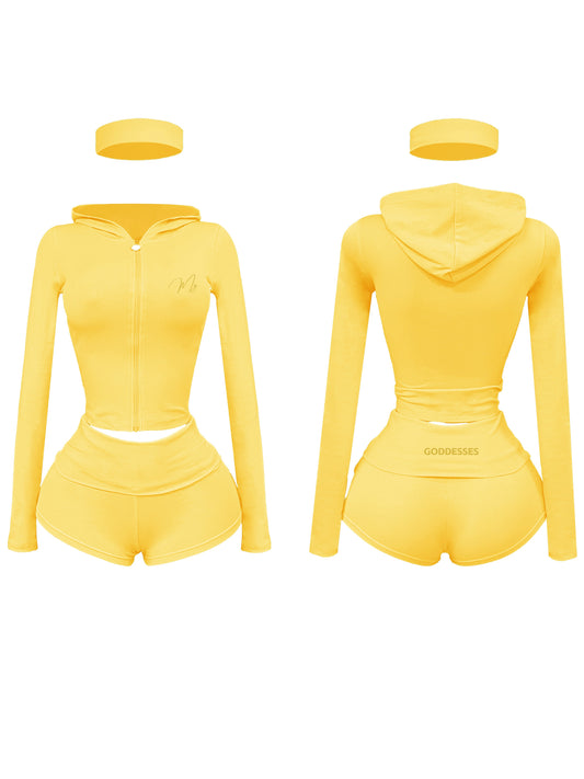 3 piece short set yellow