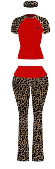 Red leopard luxe 3 piece pants set