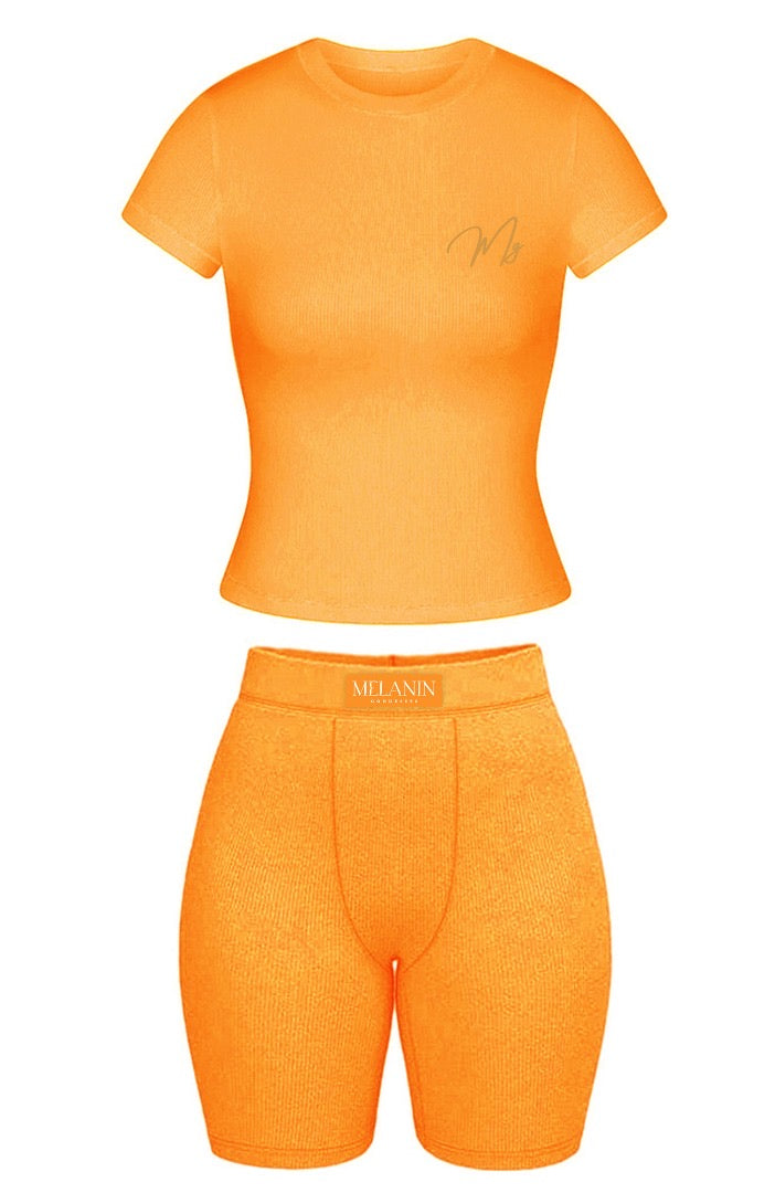 Orange ribbed short set