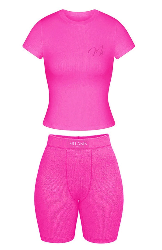 Hot pink ribbed short set